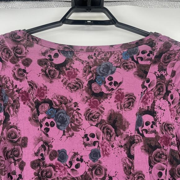Torrid Super Soft Skull Rose Top Sz 1X Purple WhimsiGoth Grunge Long Sleeve Soft - Picture 7 of 11